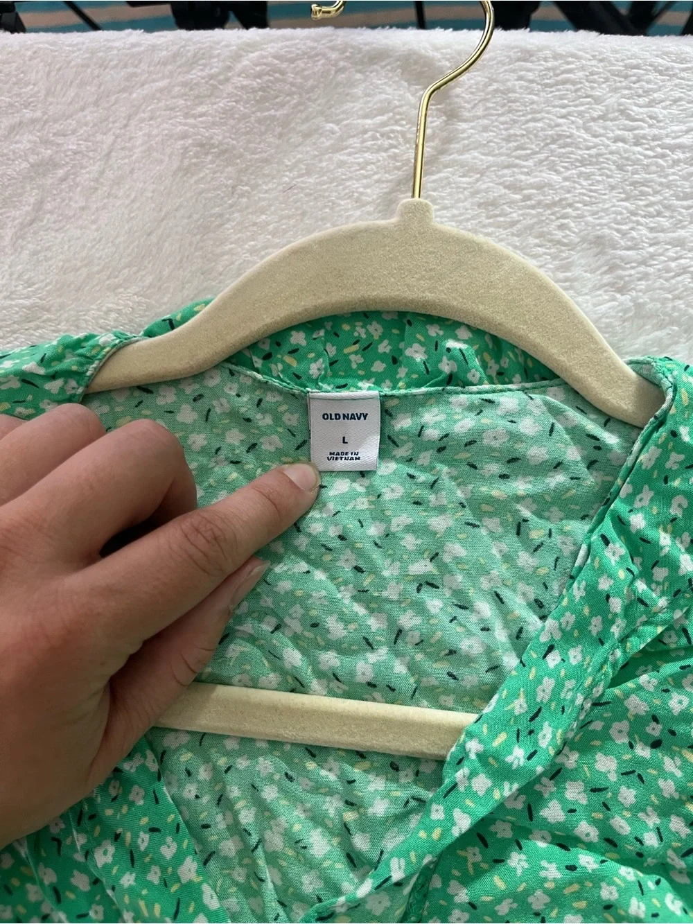 Old Navy Green Floral Micro Wrap Blouse with Belted Tie Waist V Plunge Large EUC